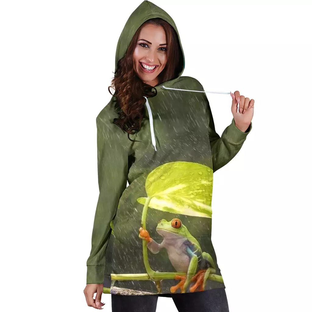 Frog in the Rain Woman Hoodie Dress