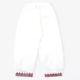 Girls Cotton Embroidered Pant-White