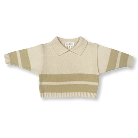 Grown - Striped Collar Pull Over - Milk/Pistachio