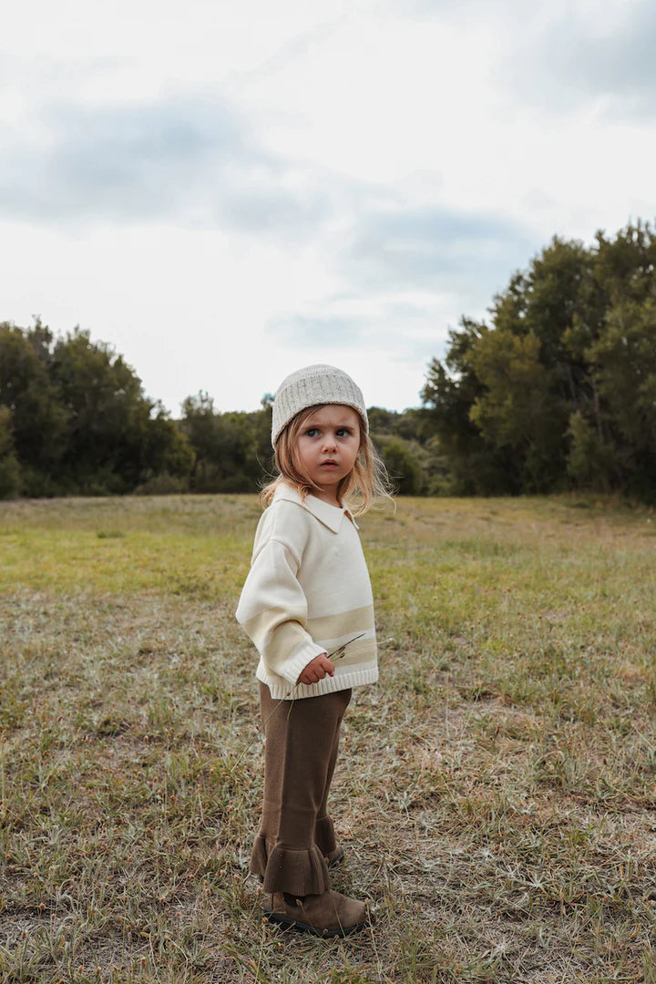 Grown - Striped Collar Pull Over - Milk/Pistachio