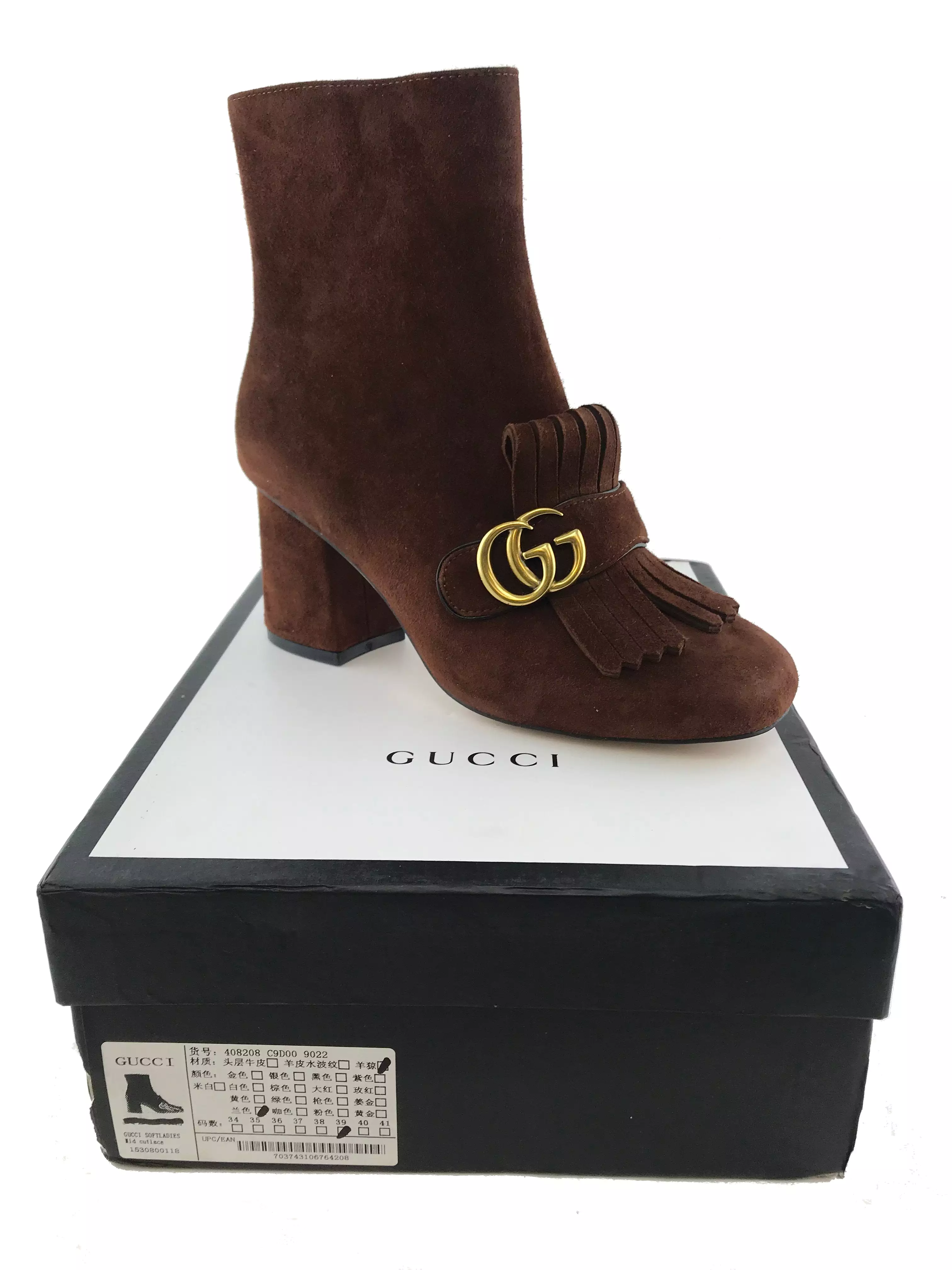 Gucci Marmont GG Suede Block-Heel Ankle Boots Size 9