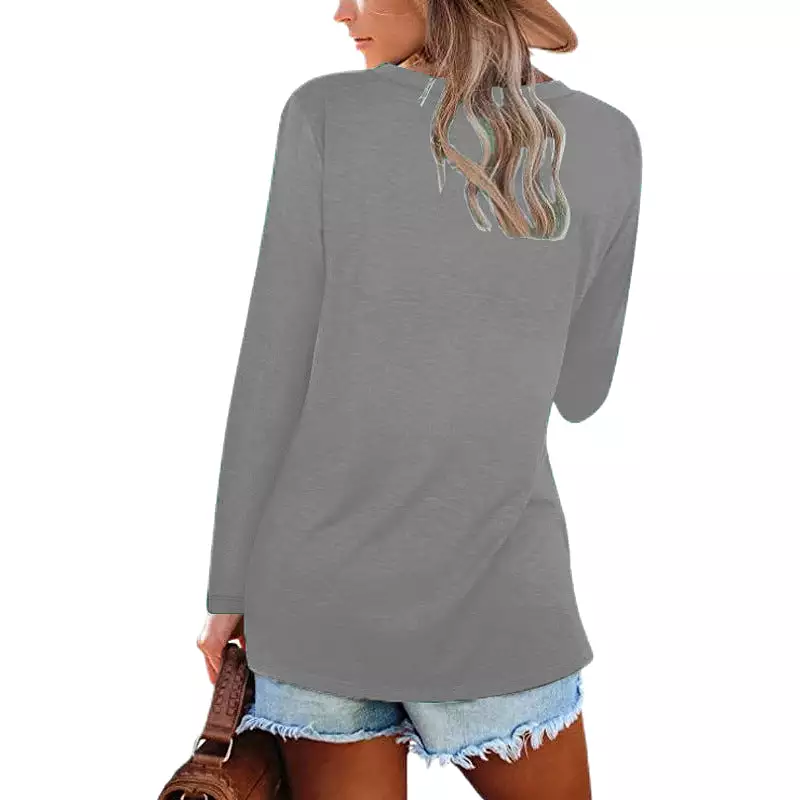 Haute Edition Casual Tunic Length V-Neck Long Sleeve Top T-Shirt