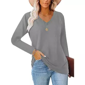 Haute Edition Casual Tunic Length V-Neck Long Sleeve Top T-Shirt