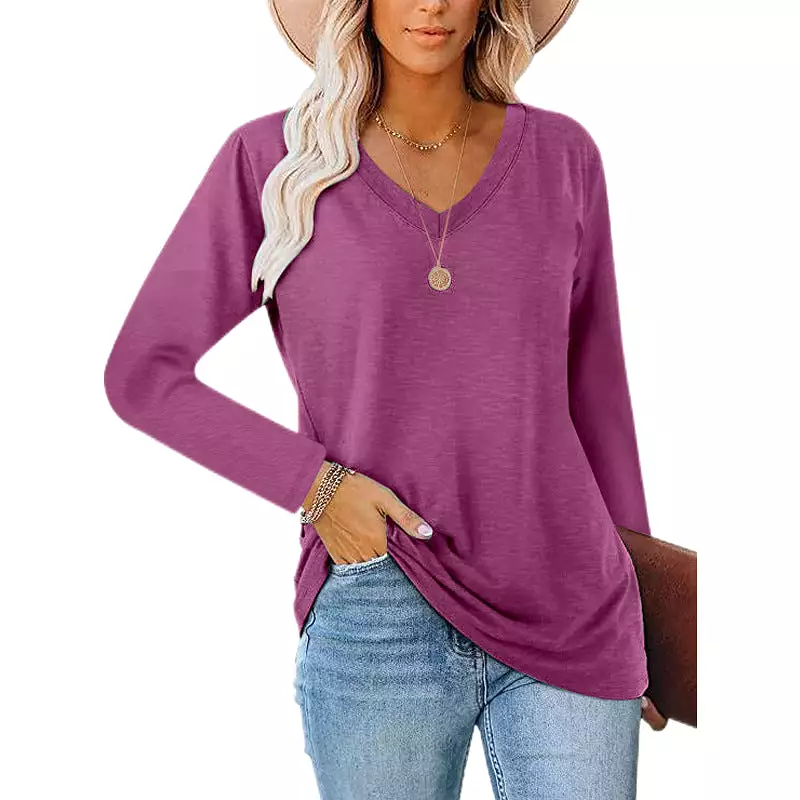 Haute Edition Casual Tunic Length V-Neck Long Sleeve Top T-Shirt