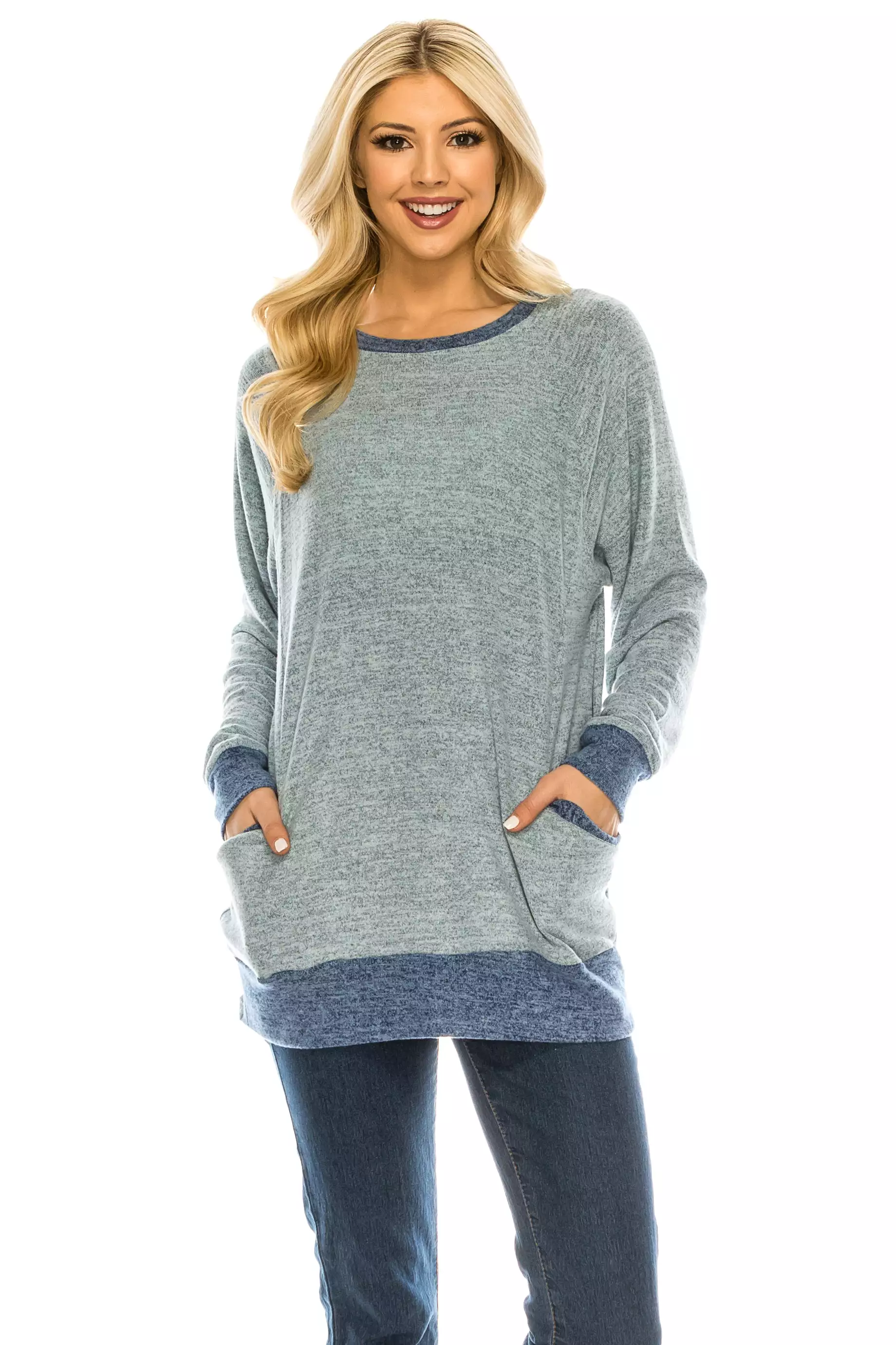 Haute Edition Women's Heather Contrast Slouchy Cozy Pocket Sweatshirt Tunic