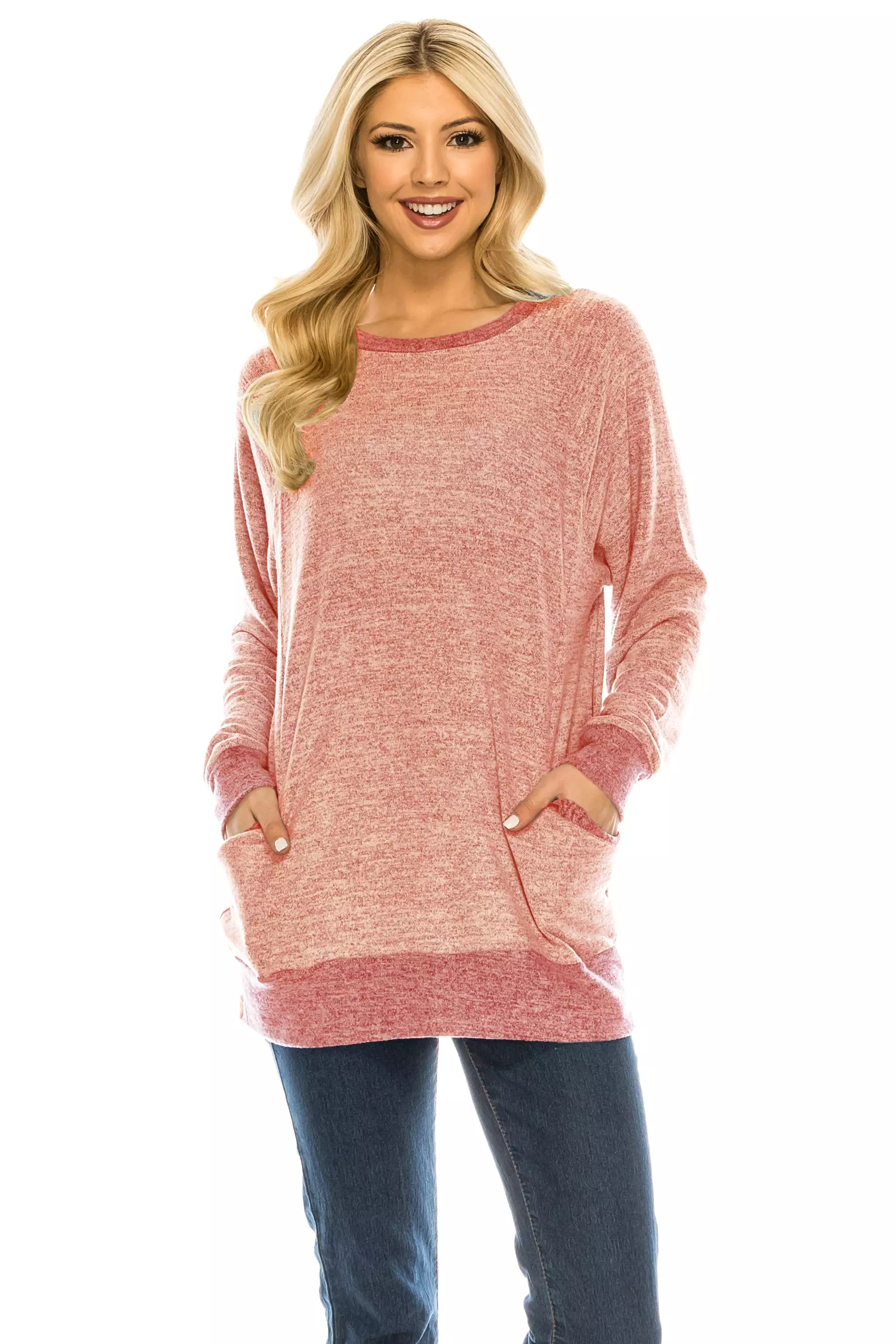 Haute Edition Women's Heather Contrast Slouchy Cozy Pocket Sweatshirt Tunic