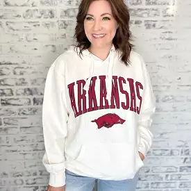 Hog Wild Arkansas Razorback Hoodie - Ivory Corded Sweatshirt