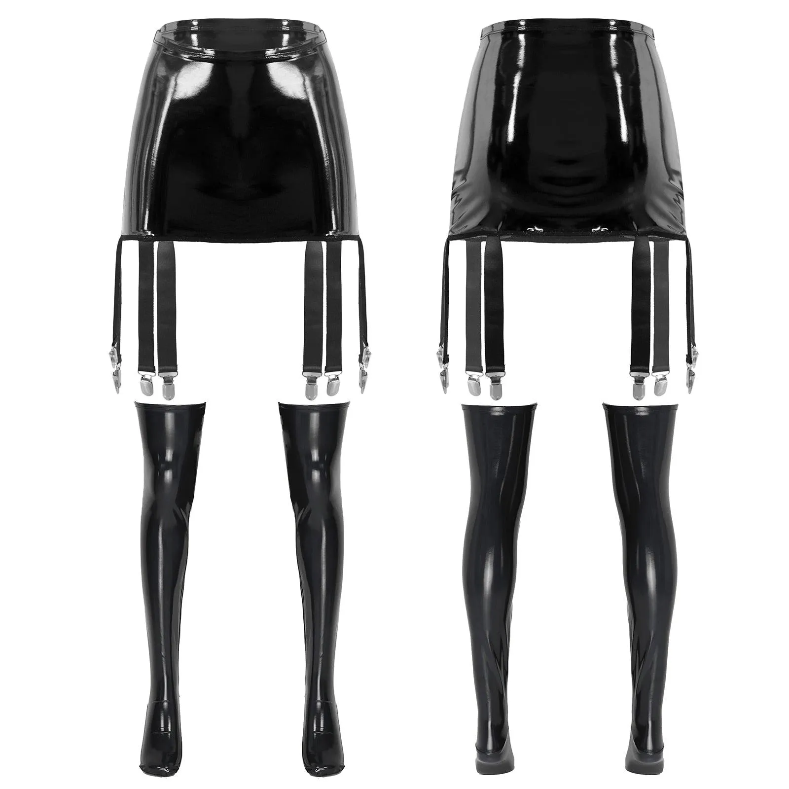 Hollow Out Lace-up Mini Skirt Gothic Clubwear Wet Look Patent Leather Skirt