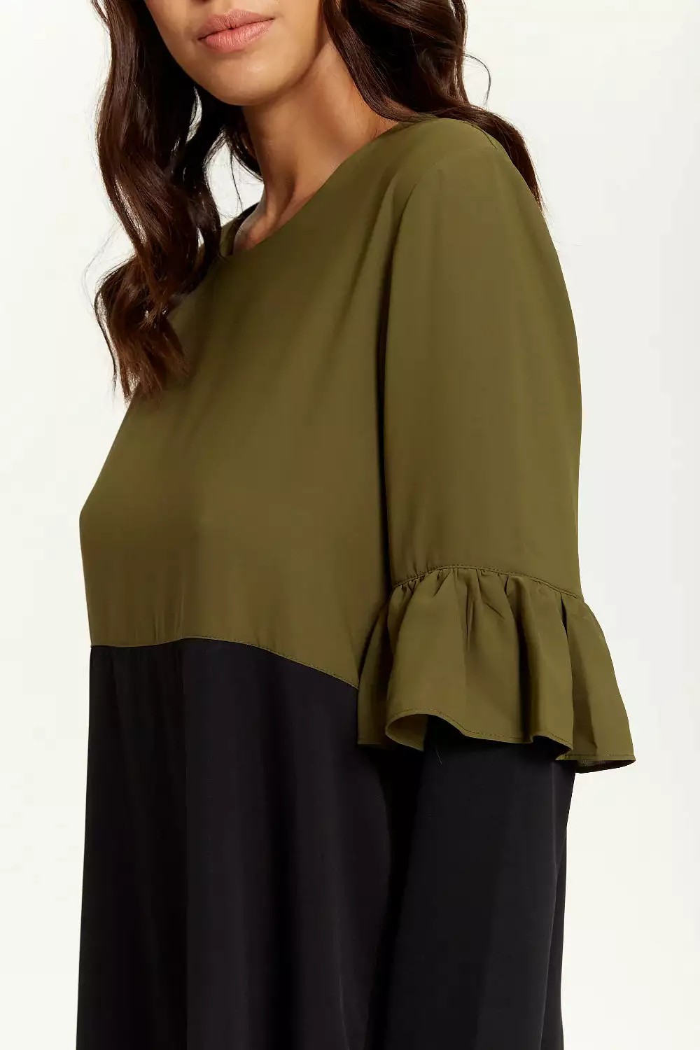 Hoxton Gal Colour Block Satin Tunic With Frill Detail Sleeve