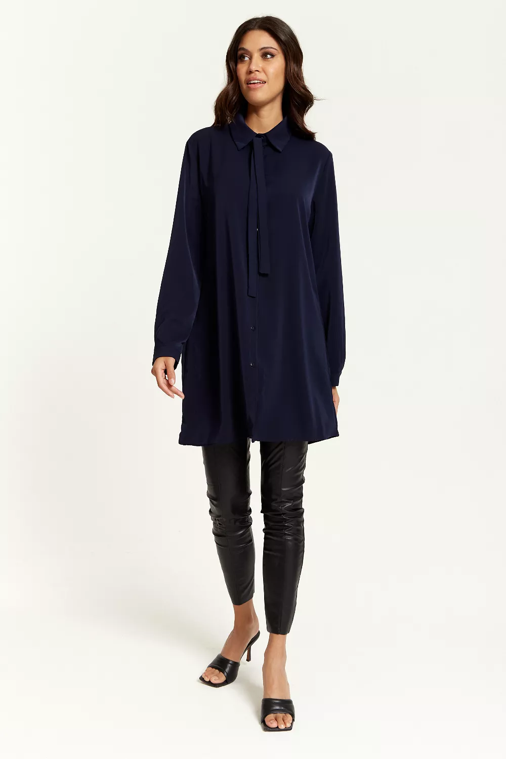 Hoxton Gal Oversized Tie Detailed Shirt Tunic