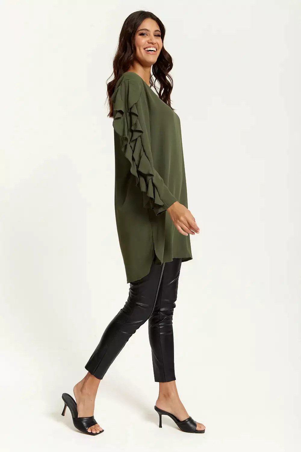 Hoxton Gal Oversized V Neck Ruffle Sleeves Tunic