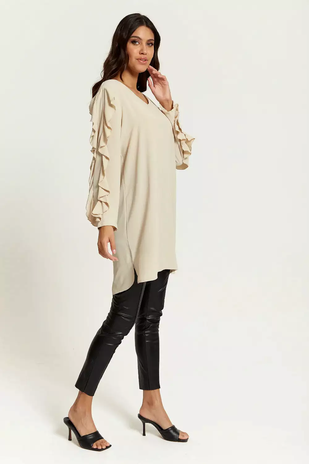 Hoxton Gal Oversized V Neck Ruffle Sleeves Tunic