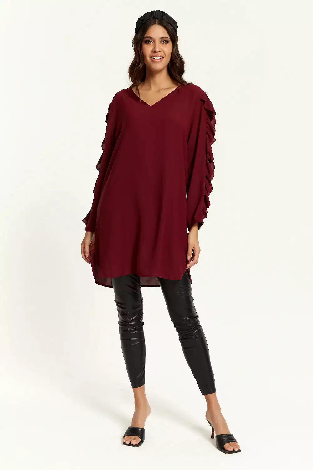 Hoxton Gal Oversized V Neck Ruffle Sleeves Tunic