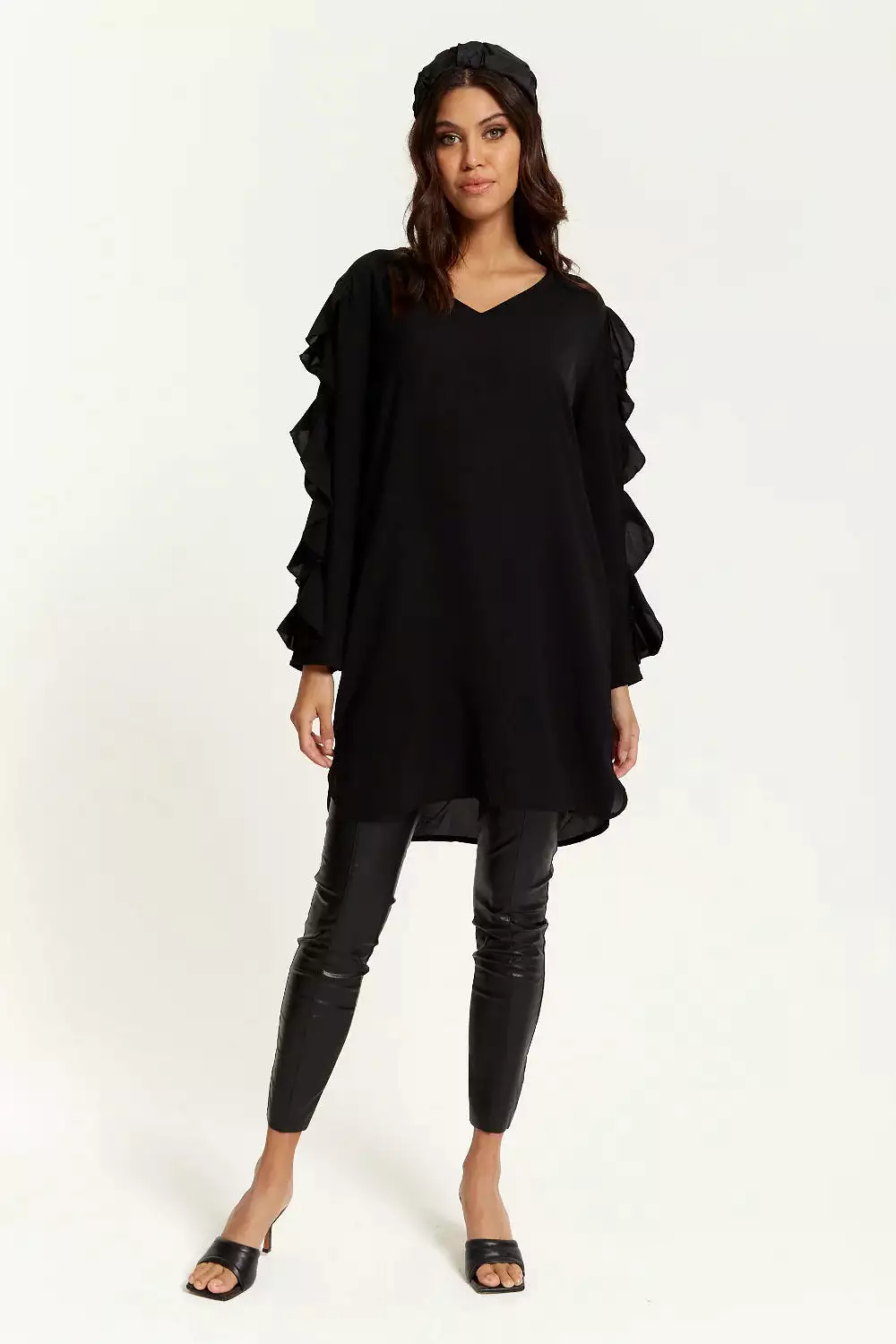 Hoxton Gal Oversized V Neck Ruffle Sleeves Tunic