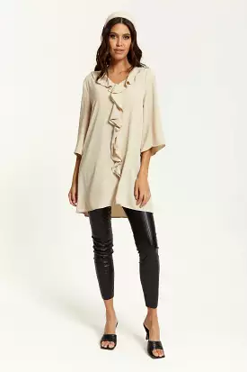 Hoxton Gal Relaxed Fit 3/4 Sleeve Frilled Front Detail Tunic