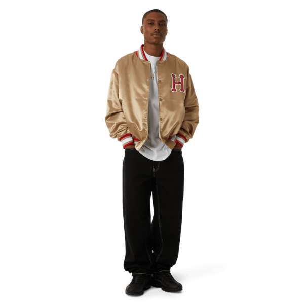 HUF Crackerjack Satin Baseball Jacket - Oatmeal