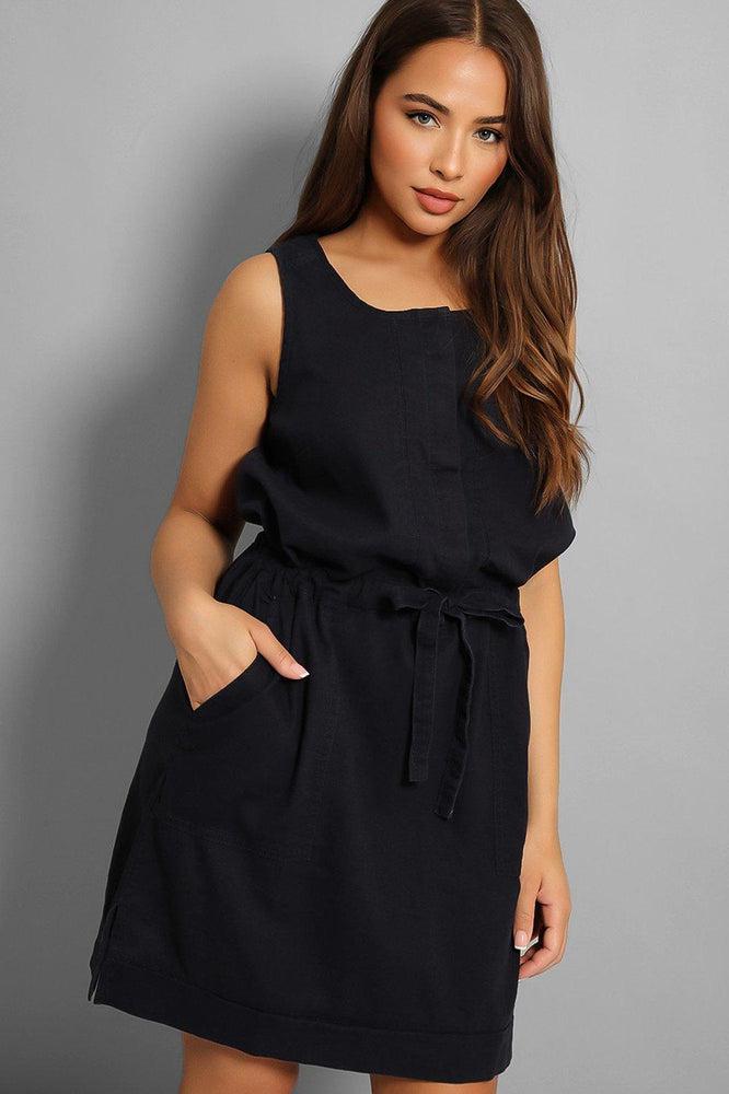 Indigo Drawstring Waist Denim Dress