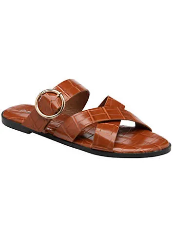 Jade Tan Croc Crossover Strap Sandals by Dunlop | Look Again