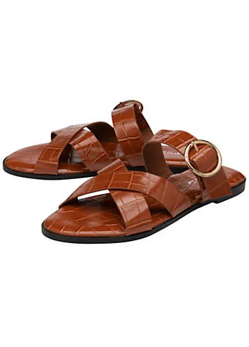 Jade Tan Croc Crossover Strap Sandals by Dunlop | Look Again