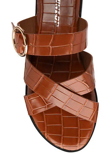 Jade Tan Croc Crossover Strap Sandals by Dunlop | Look Again