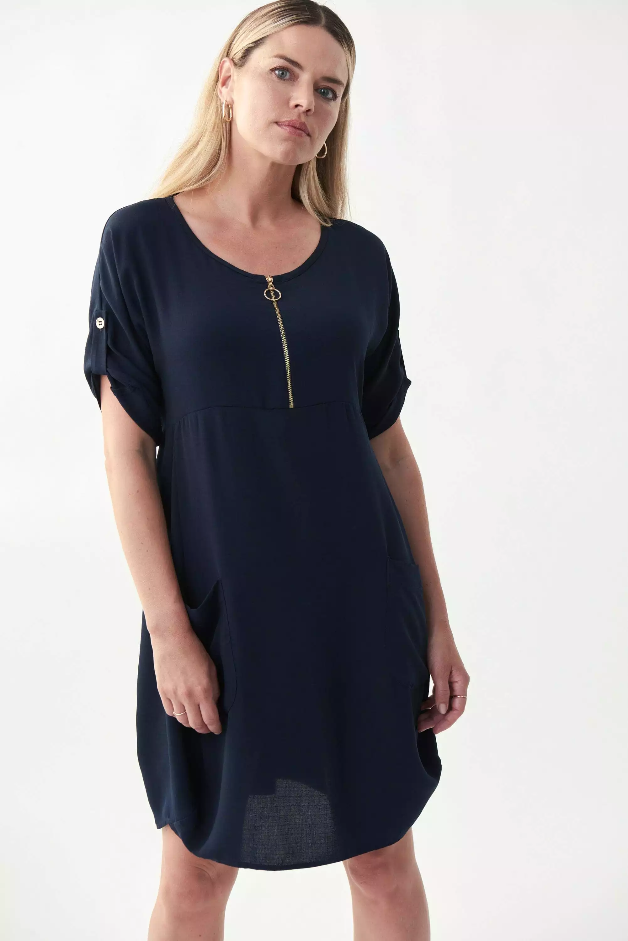 Joseph Ribkoff Gold Zipper Midnight Blue Tunic Dress - 221164