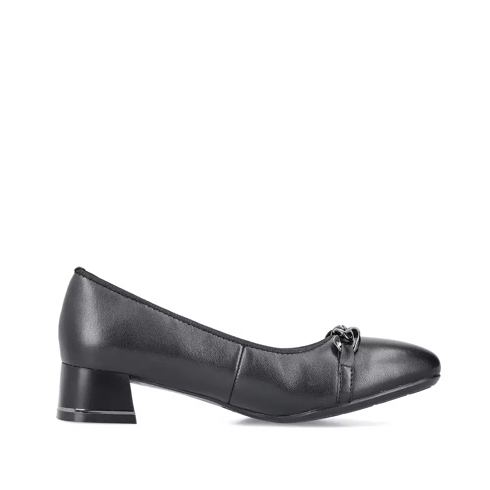 Ladies Black Leather Rieker Shoes Low Heel Court 45069-00