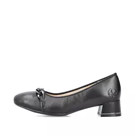 Ladies Black Leather Rieker Shoes Low Heel Court 45069-00