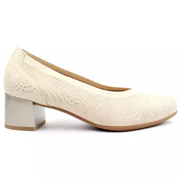 Ladies Leather Pitillos Court Shoes Low Heel Gold 5720