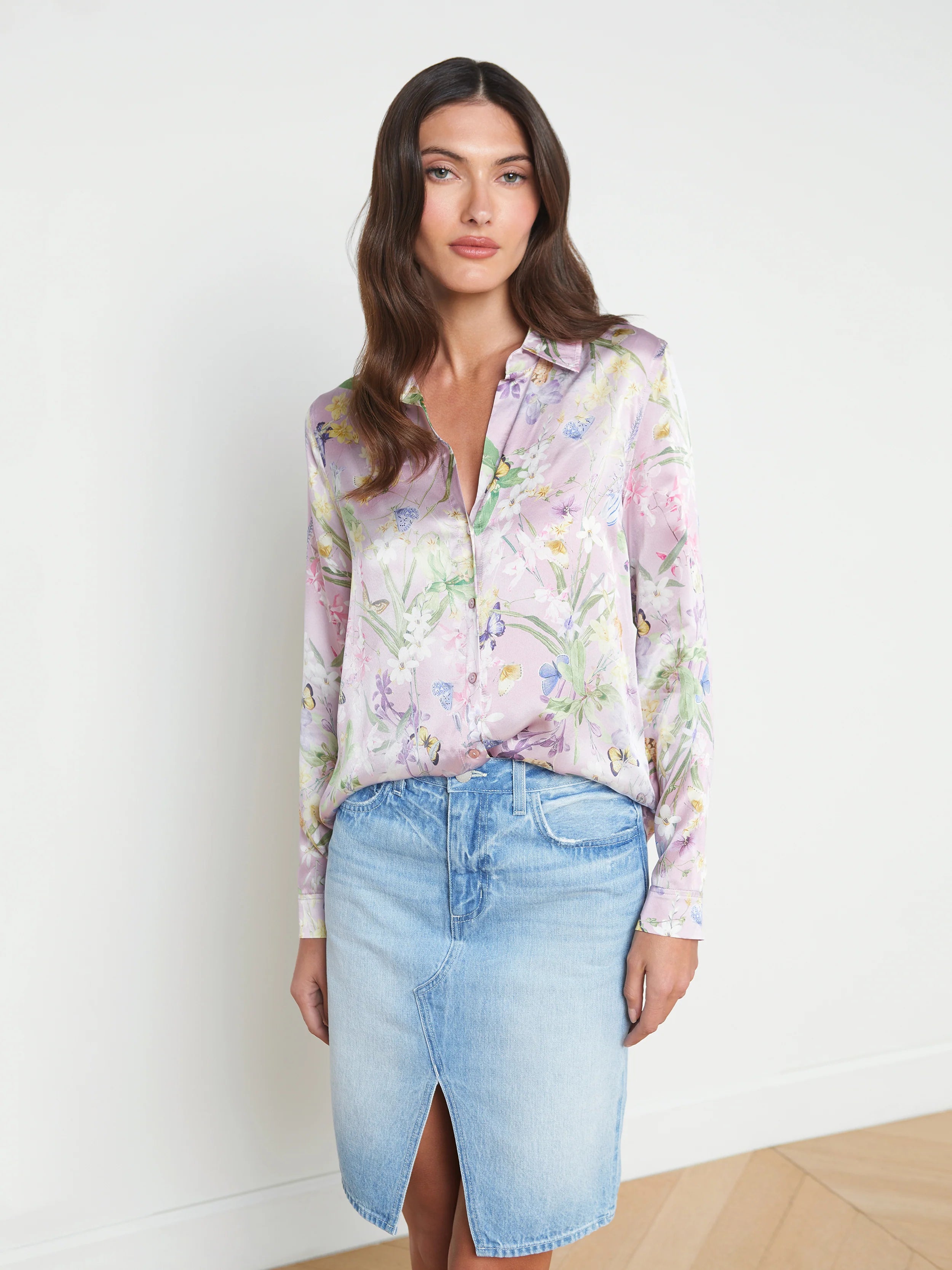 L’agence - Tyler Silk Blouse - Lilac Snow Botanical Butterfly