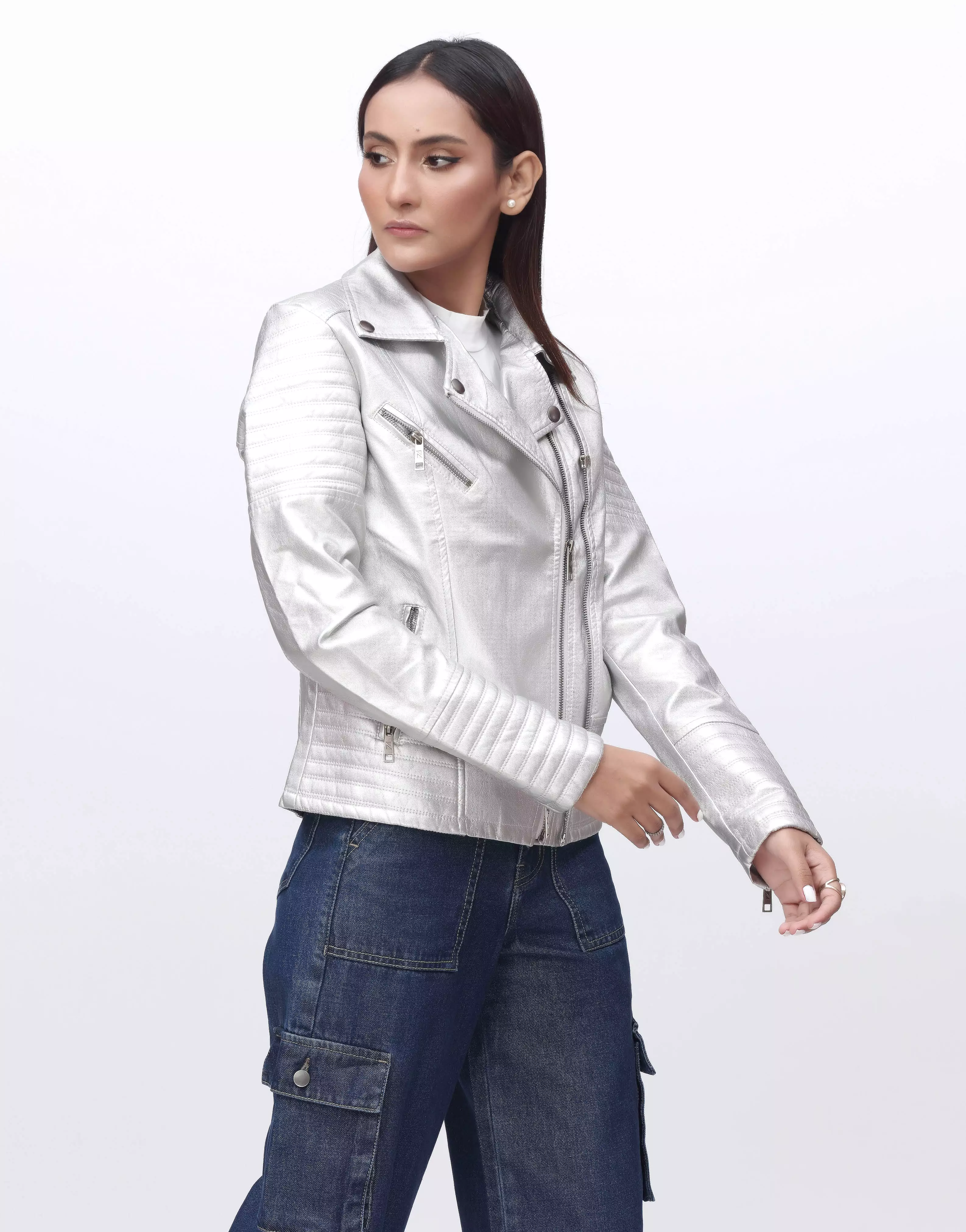 Leather Faux Jacket-Silver