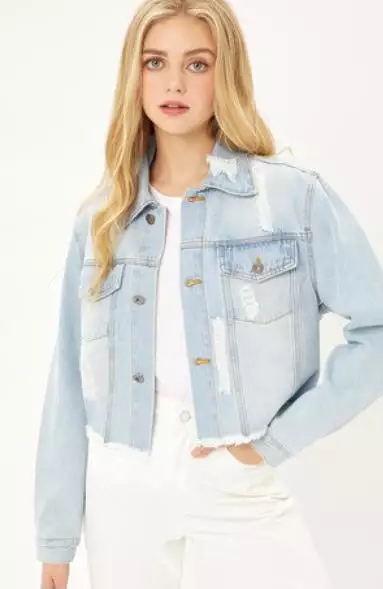 Light Wash Distressed Denim Jacket