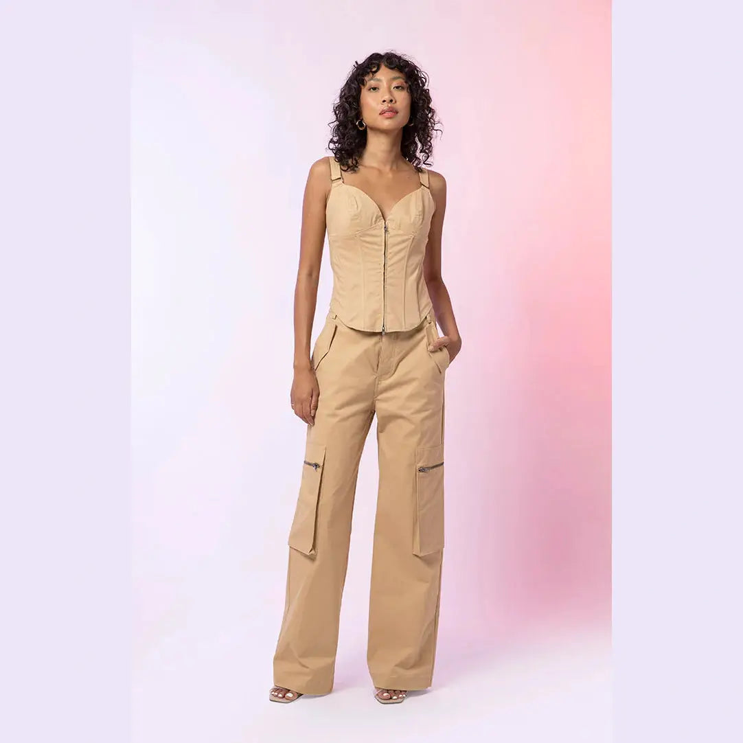 Line & Dot Vivienne Wide Leg Cargo Pants in Khaki