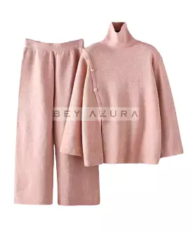 Long Turtleneck Top And Cropped Pants Set