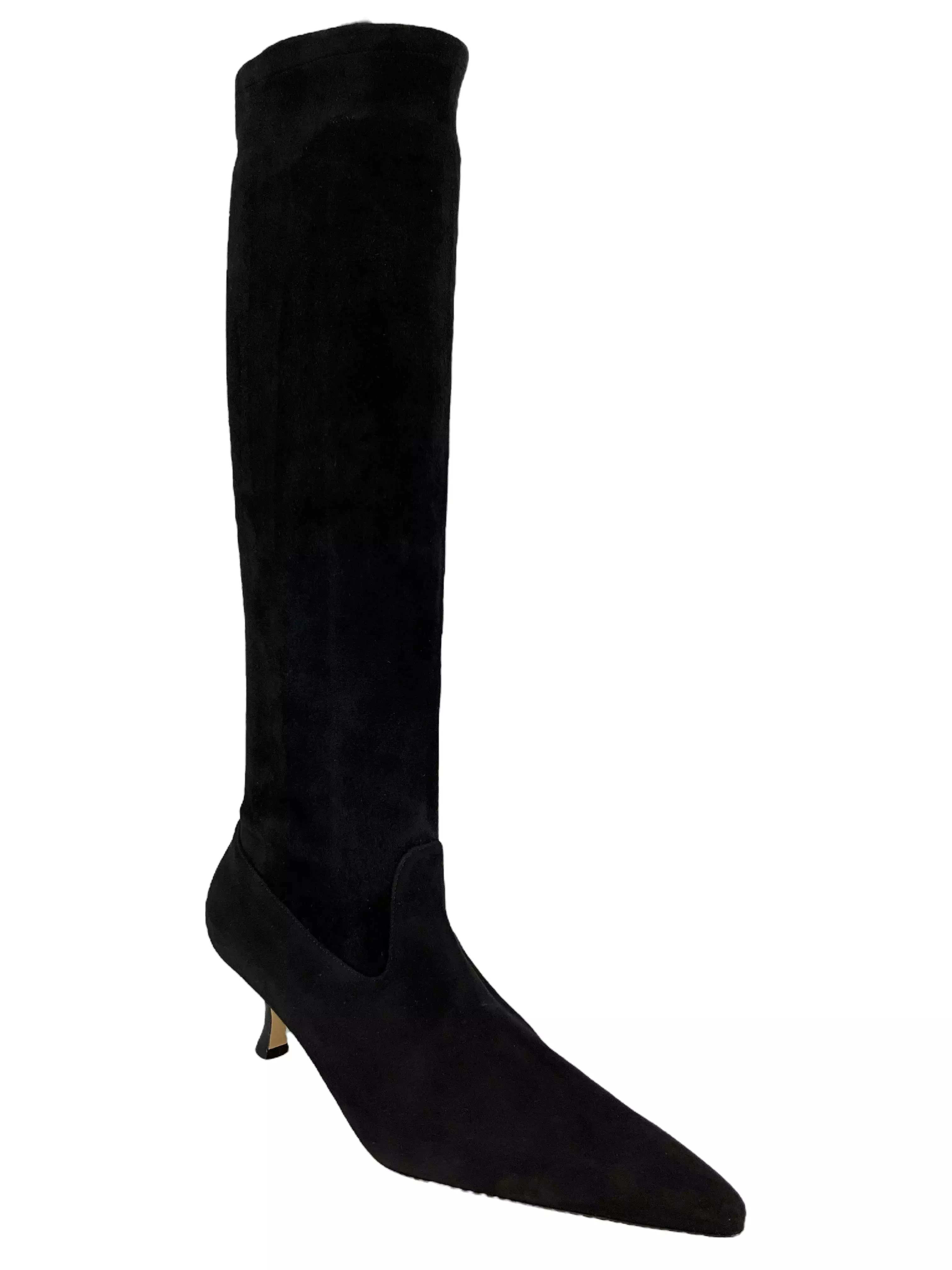 Manolo Blahnik Black Suede Knee High Pointed Boots Size 8.5