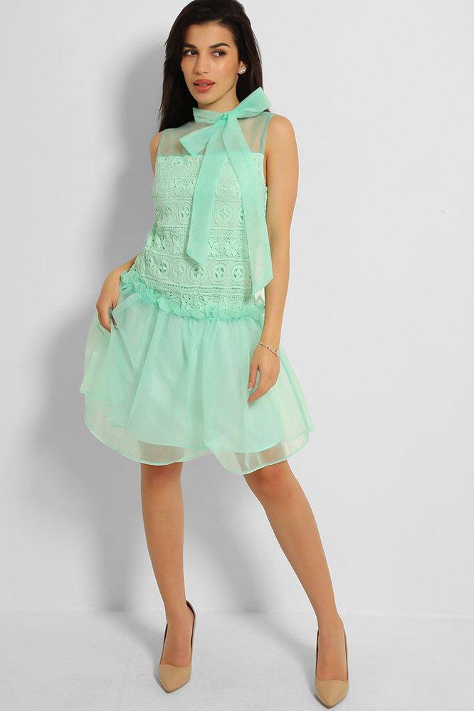 Mint Pussy Bow Organza Puff Dress