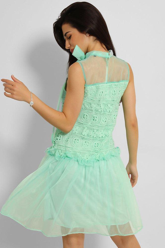 Mint Pussy Bow Organza Puff Dress