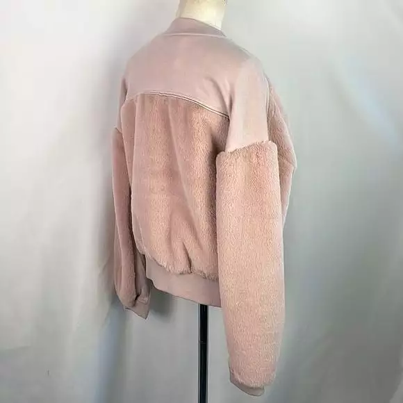 NWT Grey State PinkFaux Fur Bomber