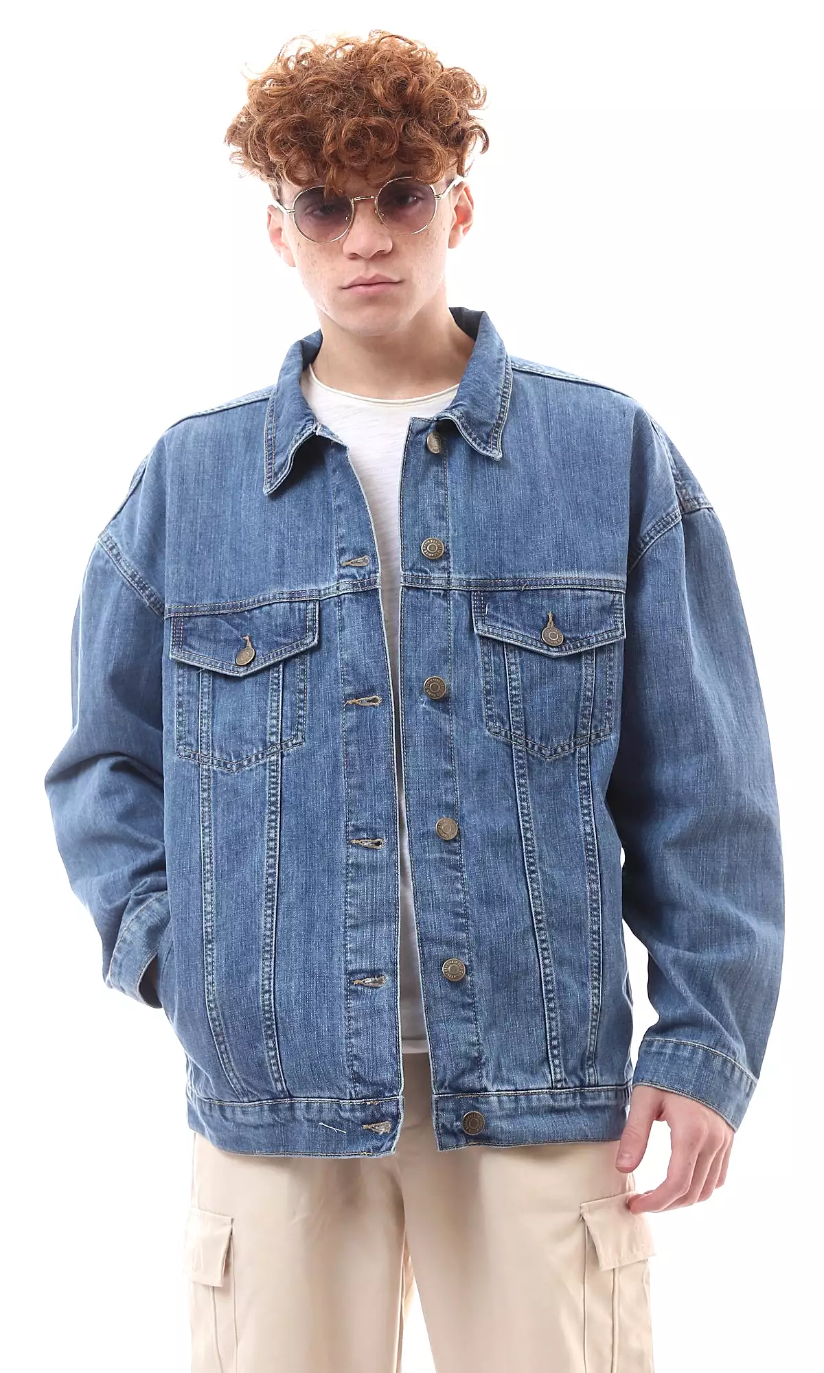 O174497 Light Vintage Denim Jacket With Turn Down Collar