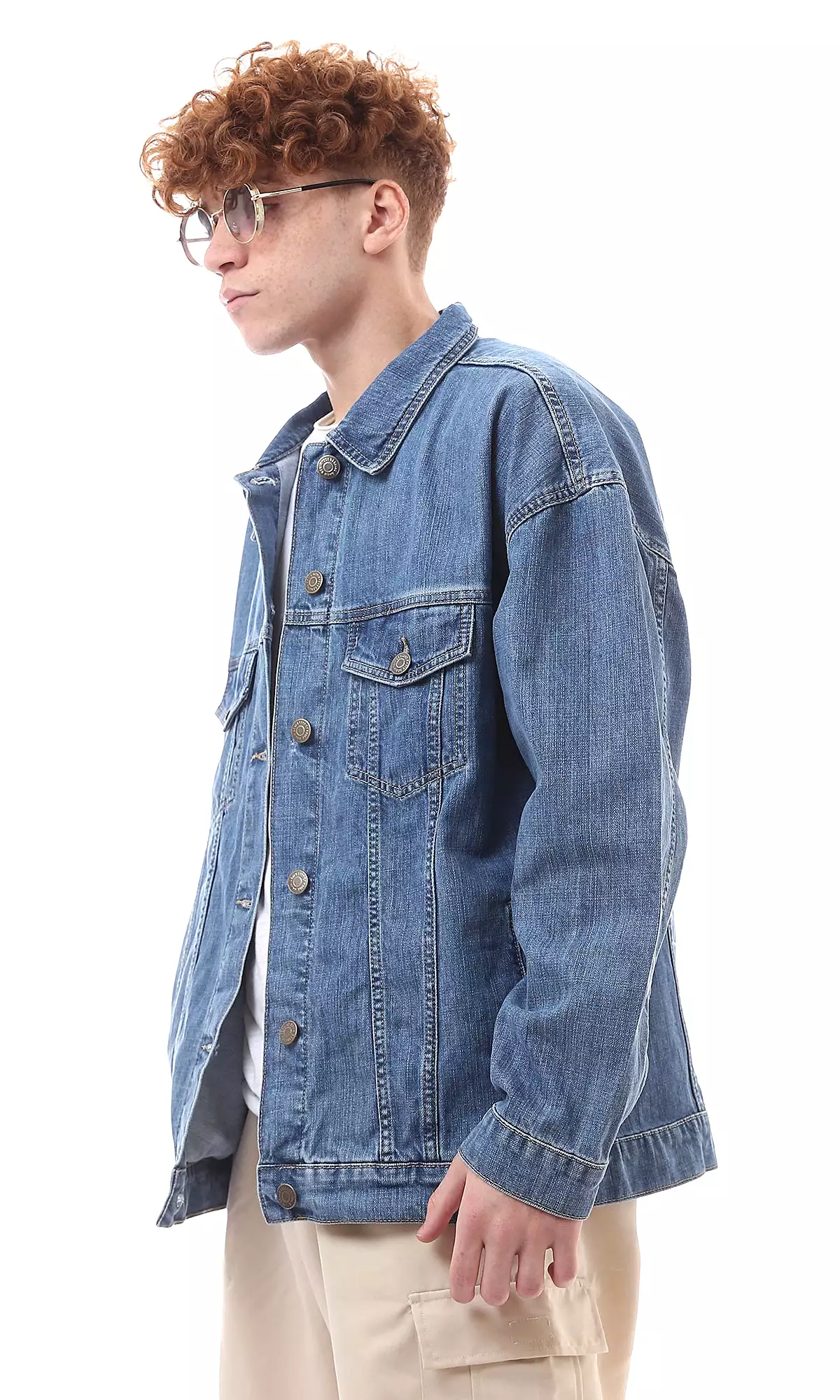 O174497 Light Vintage Denim Jacket With Turn Down Collar