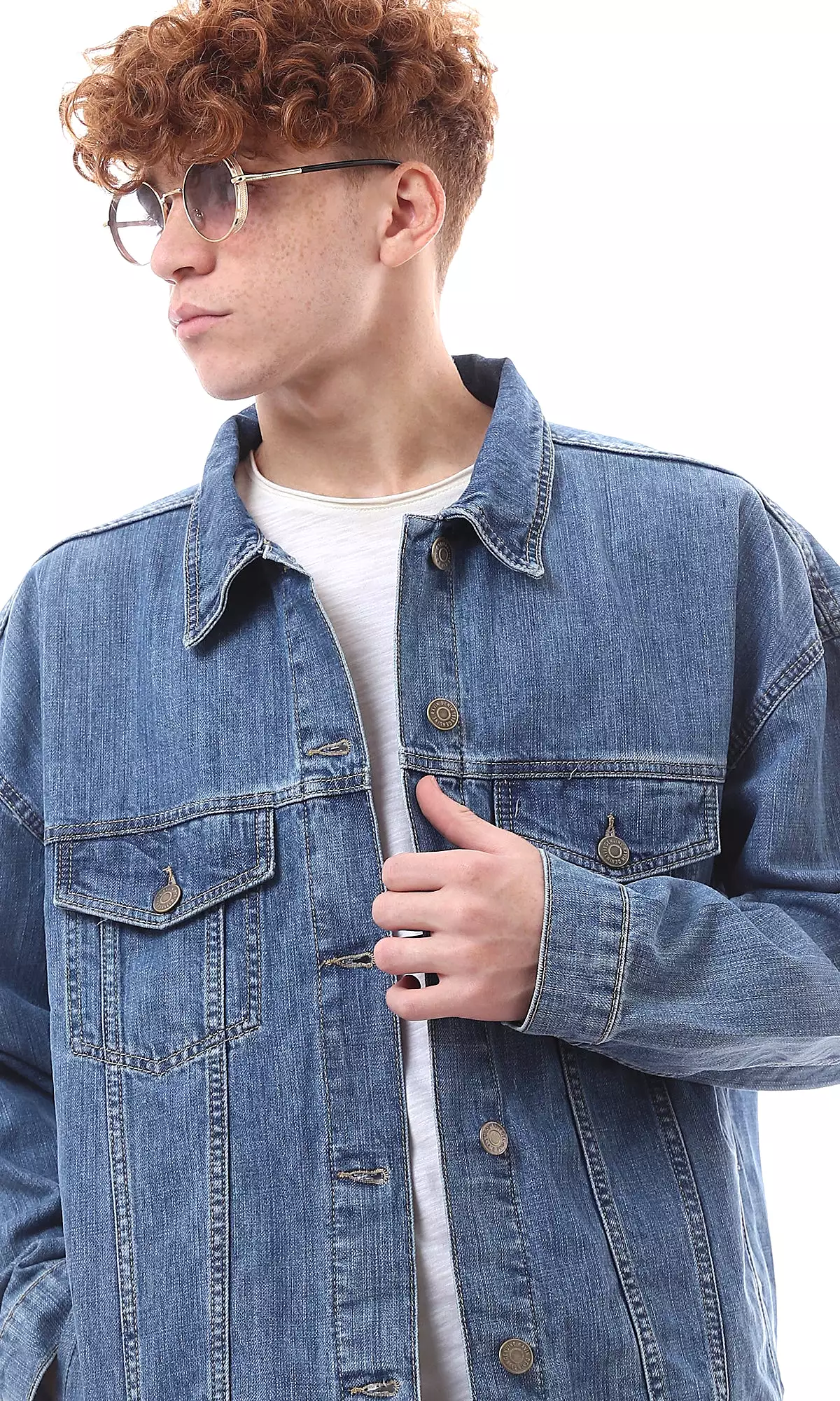 O174497 Light Vintage Denim Jacket With Turn Down Collar