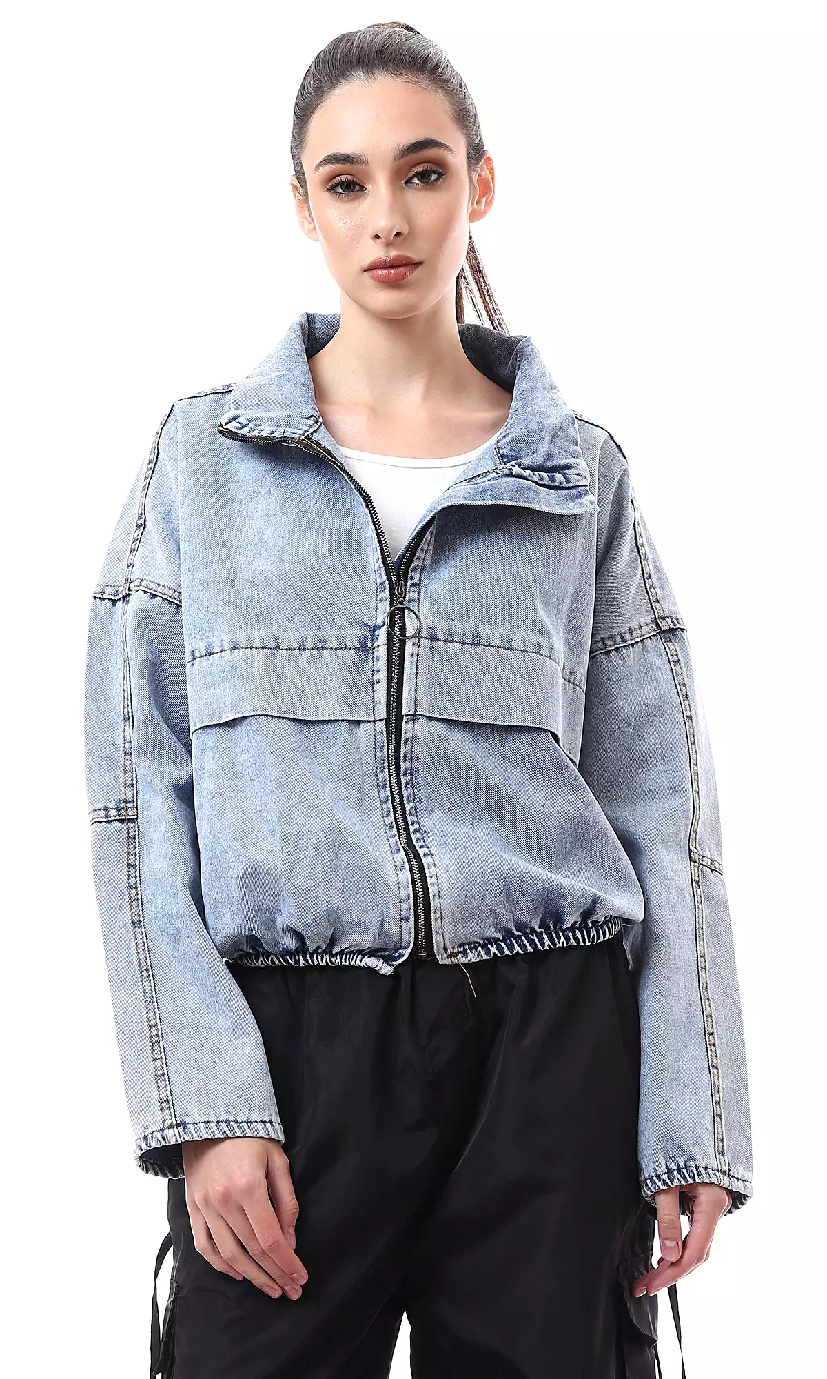 O175691 Stonewash Turn Down Collar Casual Denim Jacket