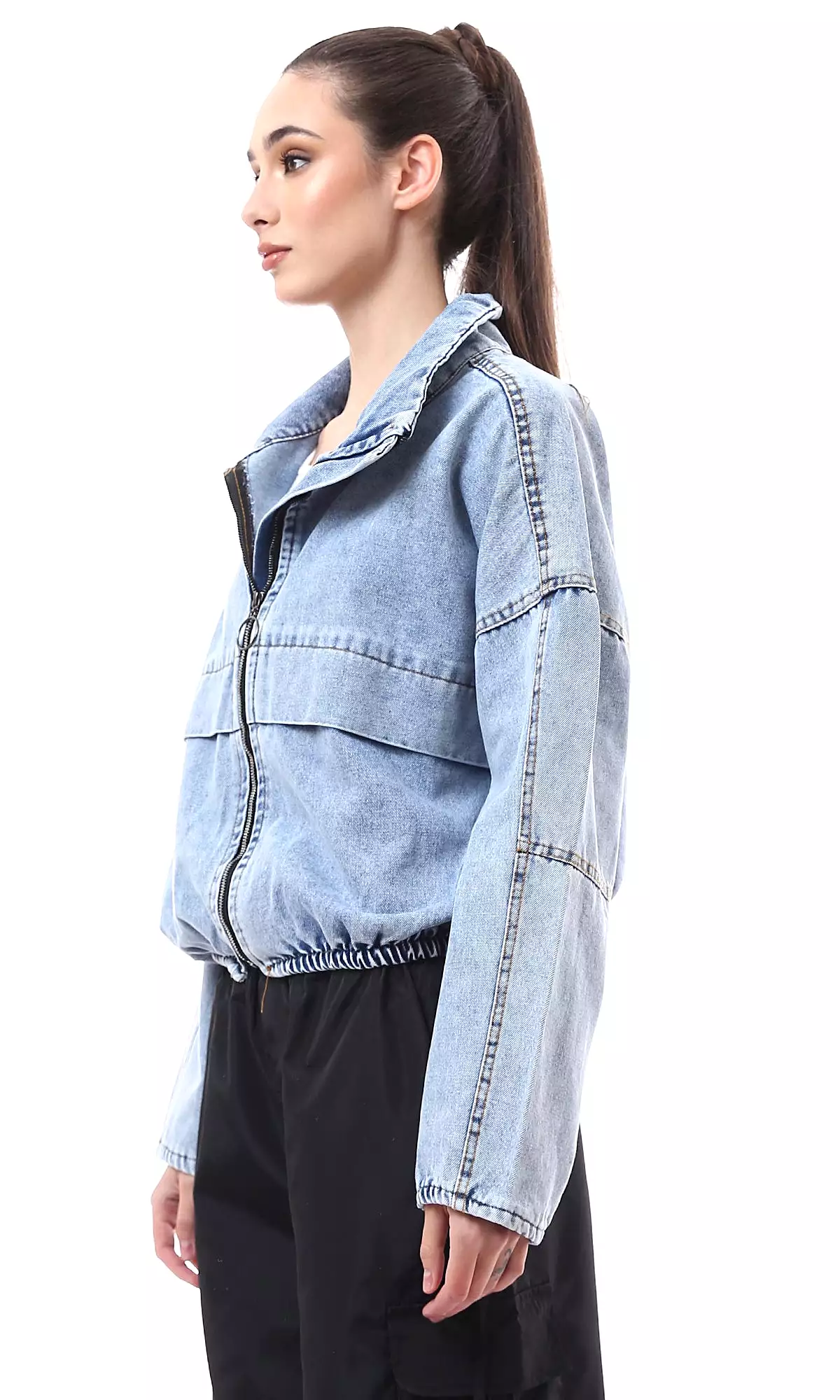 O175691 Stonewash Turn Down Collar Casual Denim Jacket