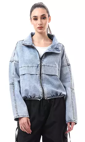 O175691 Stonewash Turn Down Collar Casual Denim Jacket