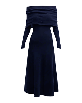 Off the Shoulder Flared Dress (Navy)