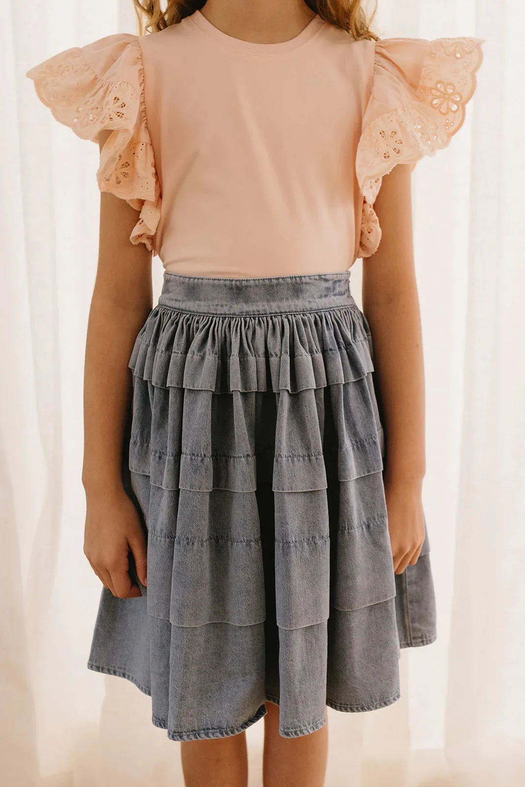 Petite Amalie Chambray Pleated Skirt