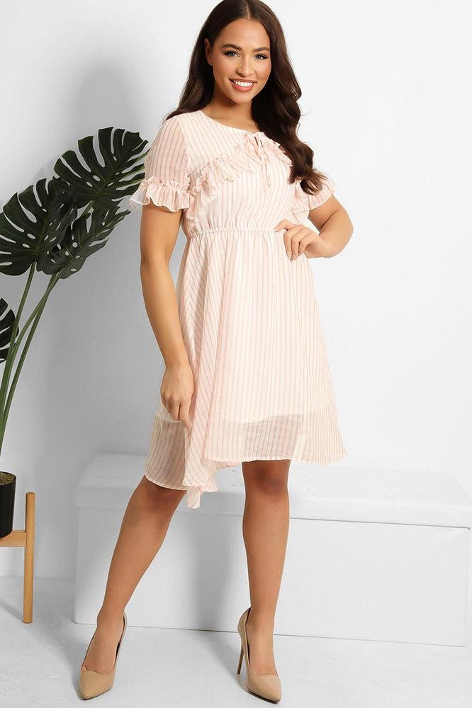 Pink Stripe White Chiffon Dress