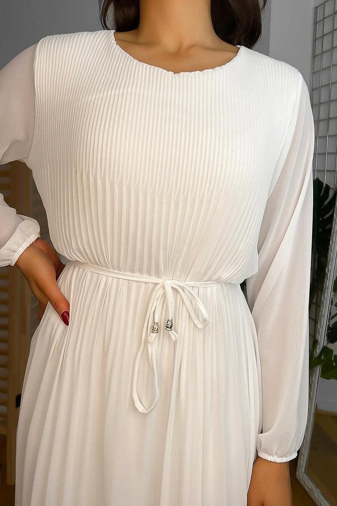 Pleated Chiffon Waist Tie Dress