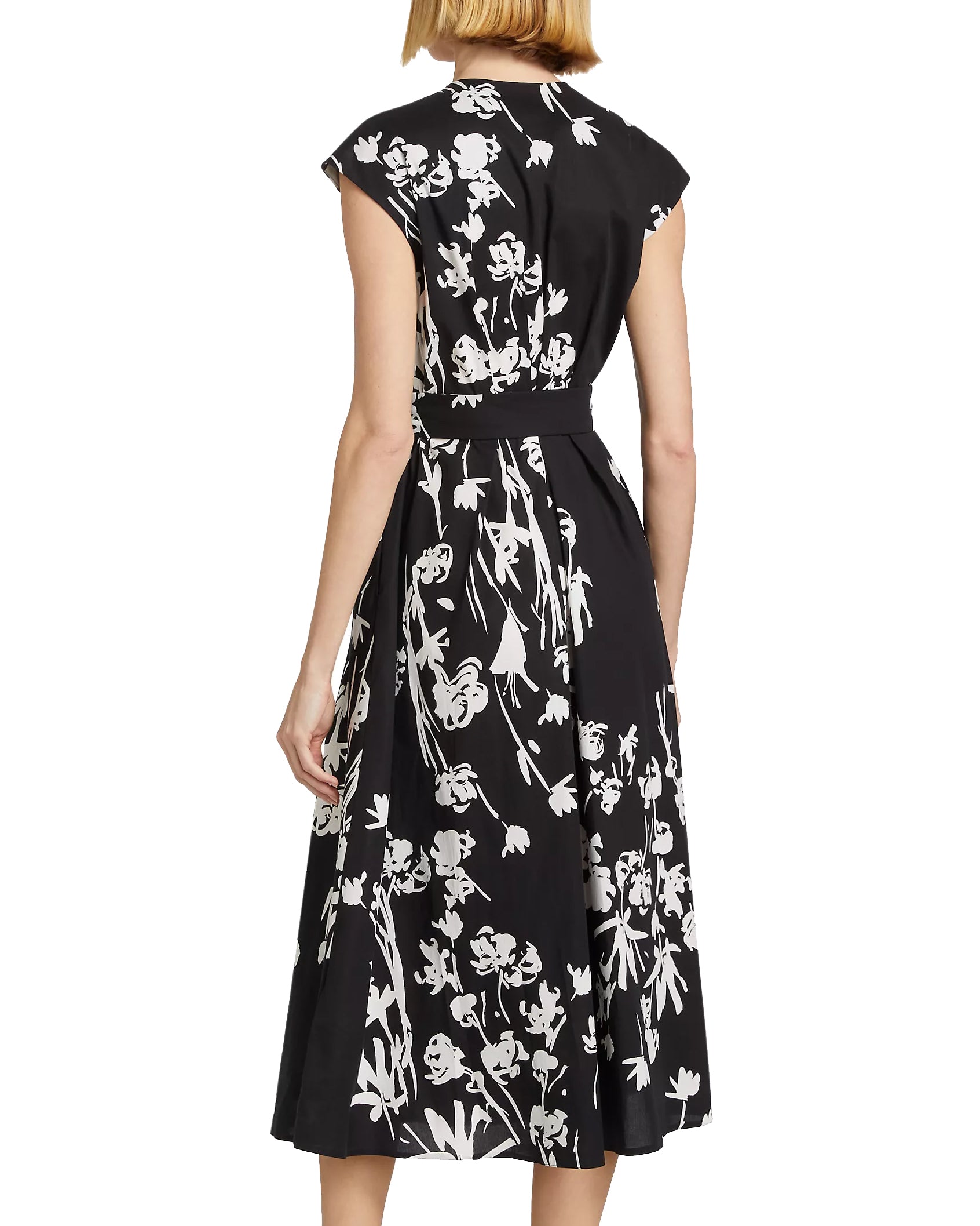 Poplin Printed Cap Sleeve Midi Dress (Black Floral)