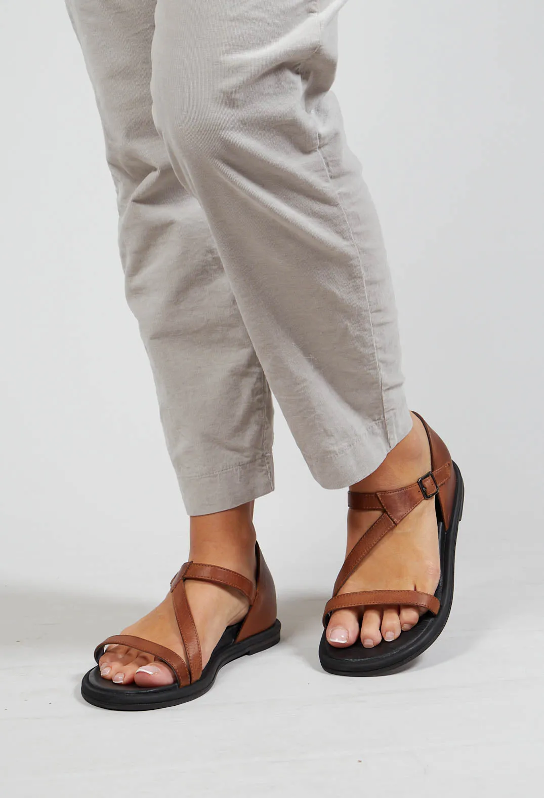 Slim Strap Sandals in Gasoline Cognac