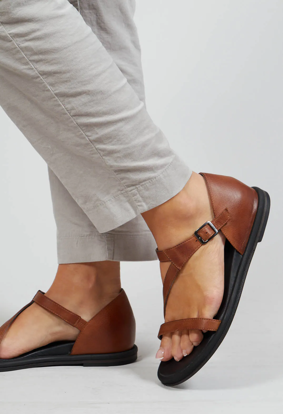 Slim Strap Sandals in Gasoline Cognac